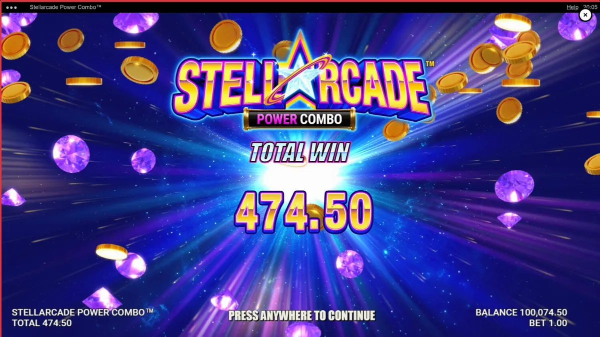 Design visual vibrante e futurista do slot Stellarcade Power Combo com elementos neon e espaciais.